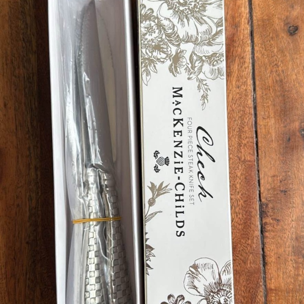 Mackenzie-Childs 4 piece Steak Knife set stainless steel check